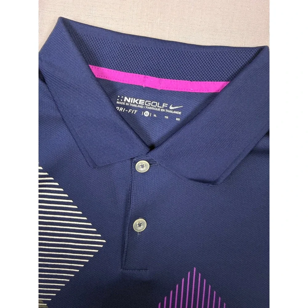 Nike Golf Dri-FIT Mens XL Navy Blue Geometric Graphic Performance Polo Shirt